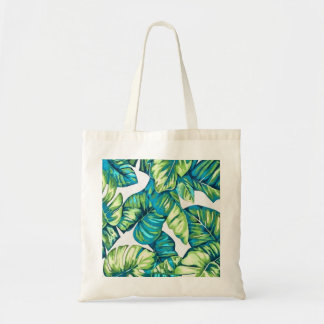Bolso De Tela Hojas de Monstera Tropical y Verde Azul Bananero