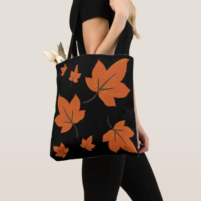 Bolso De Tela hojas de naranja en patrón otoño (Detalle)