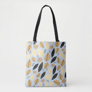 Bolso De Tela Hojas de otoño: fondo azul sin foco