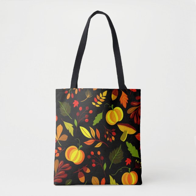 Bolso De Tela Hojas de otoño y calabazas elegantes (Anverso)