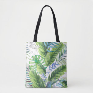 Bolso De Tela Hojas de palma acuarelas, fondo exótico sin costur