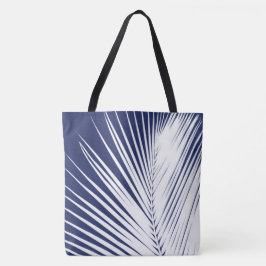 Bolso De Tela Hojas de palma - azul marino y blanco