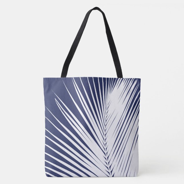 Bolso De Tela Hojas de palma - azul marino y blanco (Anverso)