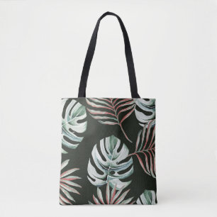 Bolso De Tela Hojas de palma, monstera: acuarela tropical.