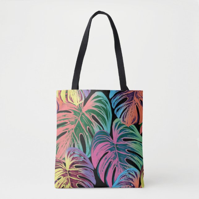 Bolso De Tela Hojas de palma pintadas tropicales (Anverso)