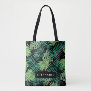 Bolso De Tela Hojas de Palma Tropicales en Personalizado Negro