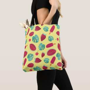 Bolso De Tela Hojas de pavimento, cereza, fresa y sandía