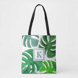 Bolso De Tela Hojas de planta Monstera verde patrón monogramado