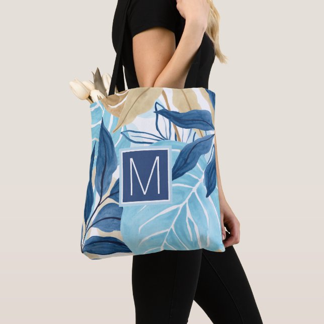 Bolso De Tela Hojas de selva azul (Detalle)