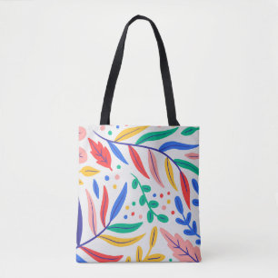 Bolso De Tela Hojas dibujadas mano colorida brillante