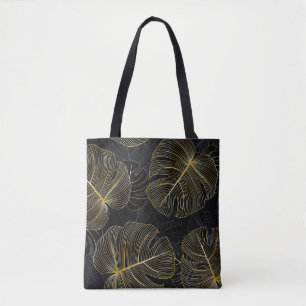 Bolso De Tela Hojas doradas monsteras, floral romántica sin cost
