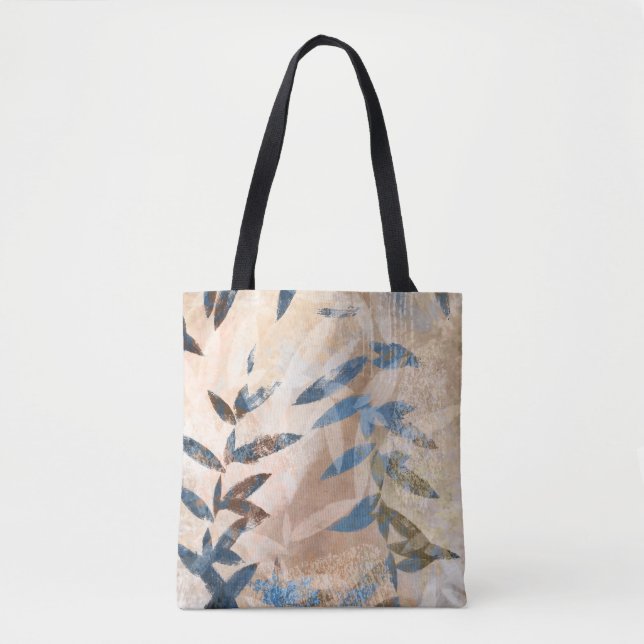 Bolso De Tela Hojas estratificadas abstractas - azules y neutral (Anverso)