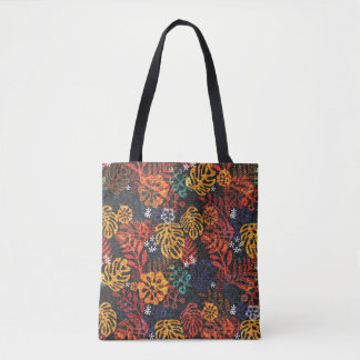 Bolso De Tela Hojas exóticas sobre el denim, impresión perfecta.
