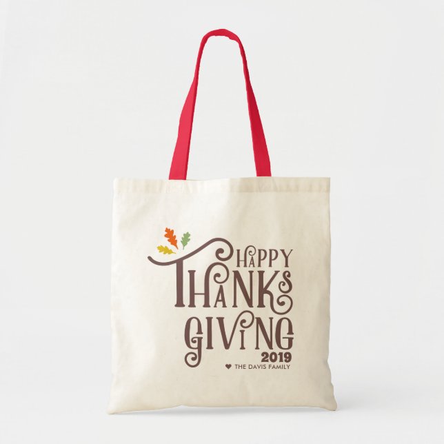 Bolso De Tela Hojas felices de la caída de la acción de gracias (Frente)