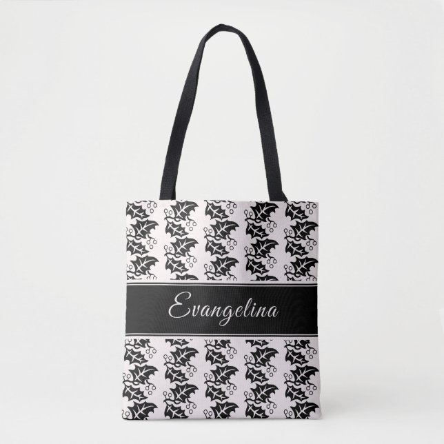 Bolso De Tela Hojas negras rosadas personalizadas de Rubor (Anverso)