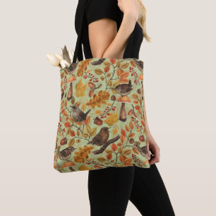 Bolso De Tela Hojas otoñales, bayas, setas y venas