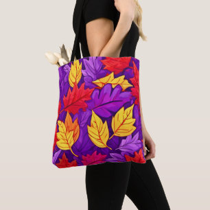 Bolso De Tela Hojas Personalizados vívidas: morado, amarillo, ro
