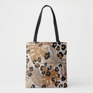 Bolso De Tela Hojas tropicales abstractas y camuflado de leopard