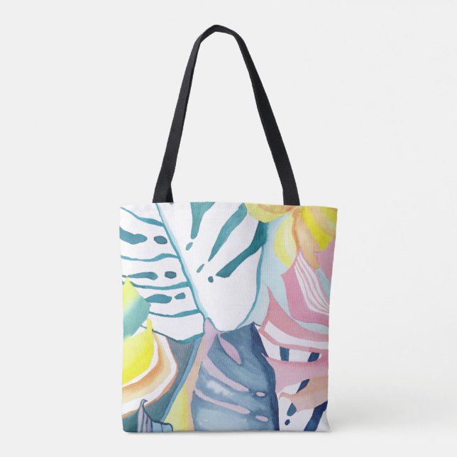 Bolso De Tela Hojas tropicales acuarela Resumen Arte Tote Bag (Reverso)