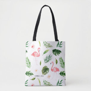 Bolso De Tela Hojas tropicales acuáticas y flamenco