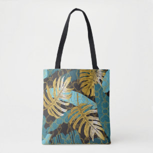 Bolso De Tela Hojas tropicales bajo una cortina de cadenas de or