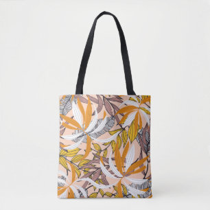 Bolso De Tela Hojas tropicales coloridas, patrón de fondo beige