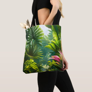 Bolso De Tela Hojas Tropicales Coloridas y Flores de Hibisco