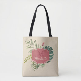 Bolso De Tela Hojas tropicales con nombre y monograma