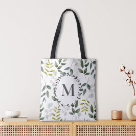 Bolso De Tela Hojas Tropicales de Eucalipto Verde Monogramadas