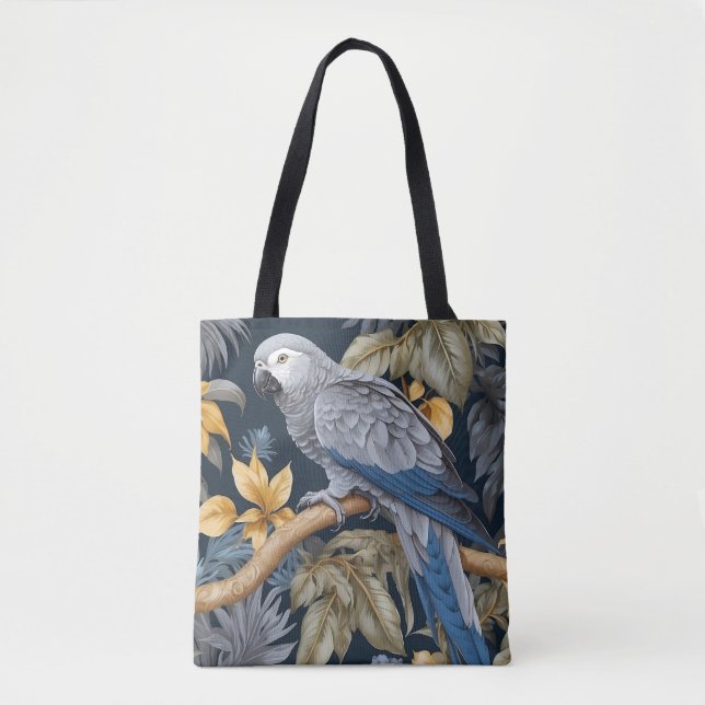 Bolso De Tela Hojas tropicales de loro gris africano (Anverso)