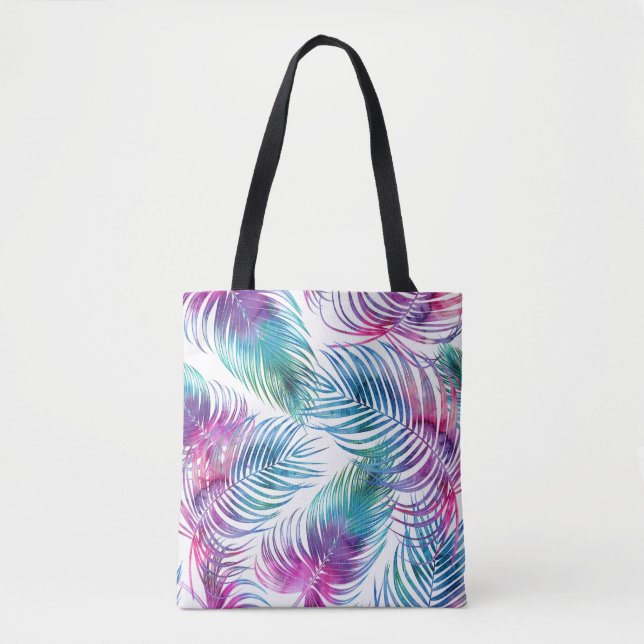 Bolso De Tela Hojas tropicales de palma, acuarela floral. (Anverso)