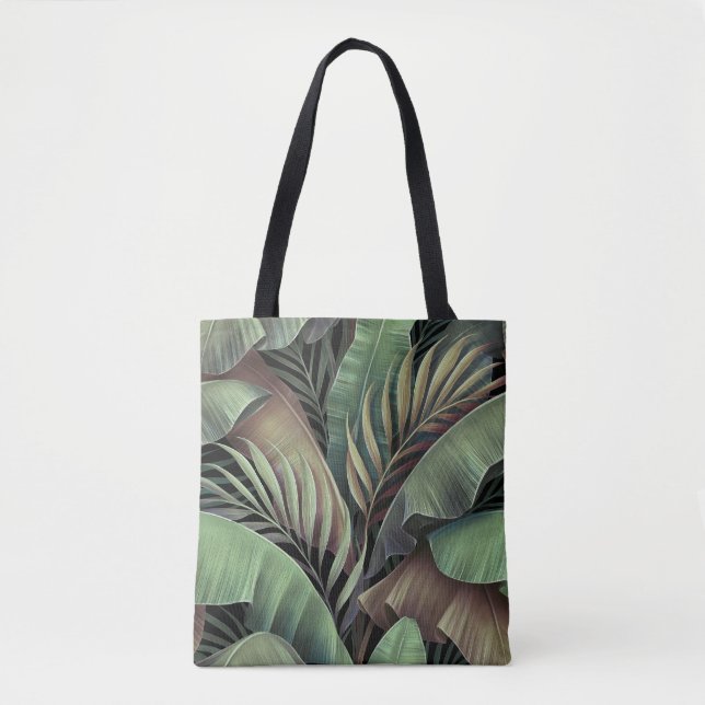 Bolso De Tela Hojas tropicales de palma, ilustracion 3D dibujado (Anverso)