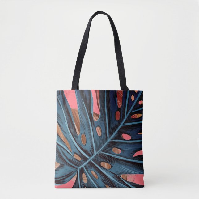 Bolso De Tela Hojas tropicales de palma monstera moderna (Anverso)
