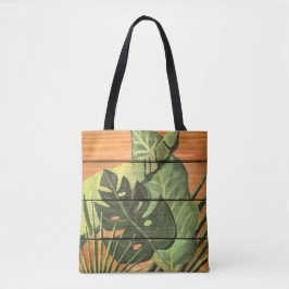 Bolso De Tela Hojas tropicales en la madera