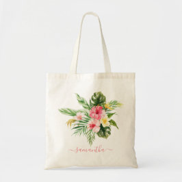 Bolso De Tela Hojas tropicales Flores rosadas Orquídeas