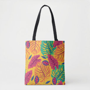 Bolso De Tela Hojas tropicales: gráfico vintage de fondo amarill