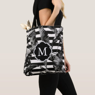 Bolso De Tela Hojas tropicales negras y blancas