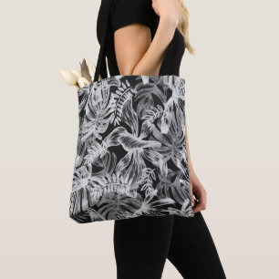 Bolso De Tela Hojas tropicales negras y blancas