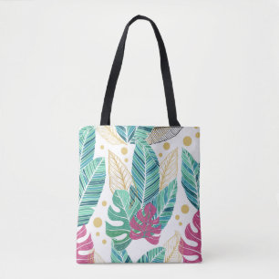 Bolso De Tela Hojas tropicales. Patrón sin costuras botánicas. V