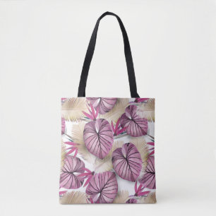 Bolso De Tela Hojas tropicales rosas