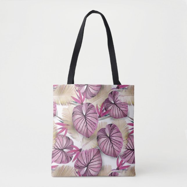 Bolso De Tela Hojas tropicales rosas (Anverso)