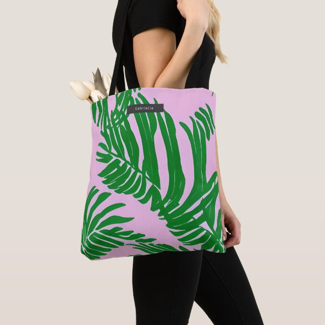 Bolso De Tela Hojas tropicales verdes y rosas de adormidera (Detalle)