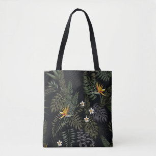 Bolso De Tela Hojas tropicales y flores de estilo nocturno. Se