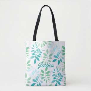 Bolso De Tela Hojas verdes azules
