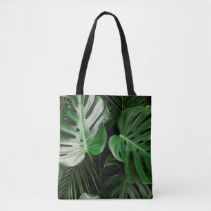 Bolso De Tela Hojas verdes de monstera y hojas de palma