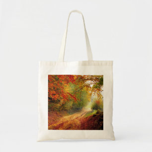 Bolso De Tela Hojas y árboles otoñales que cubren carreteras suc
