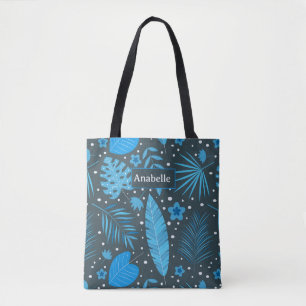 Bolso De Tela Hojas y flores tropicales exóticas azules personal