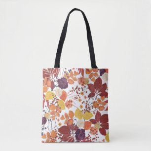 Bolso De Tela Hojas y Rosas de acuarela de otoño