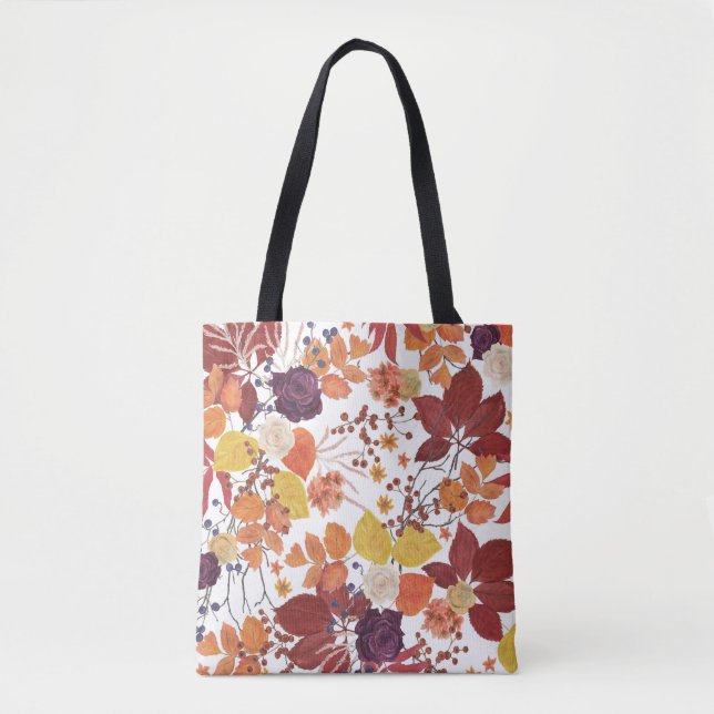Bolso De Tela Hojas y Rosas de acuarela de otoño (Anverso)