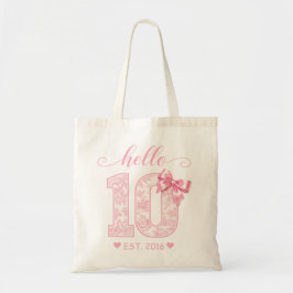 Bolso De Tela Hola 10 Cumpleaños | Rosa Hola 10 Año Personalizad
